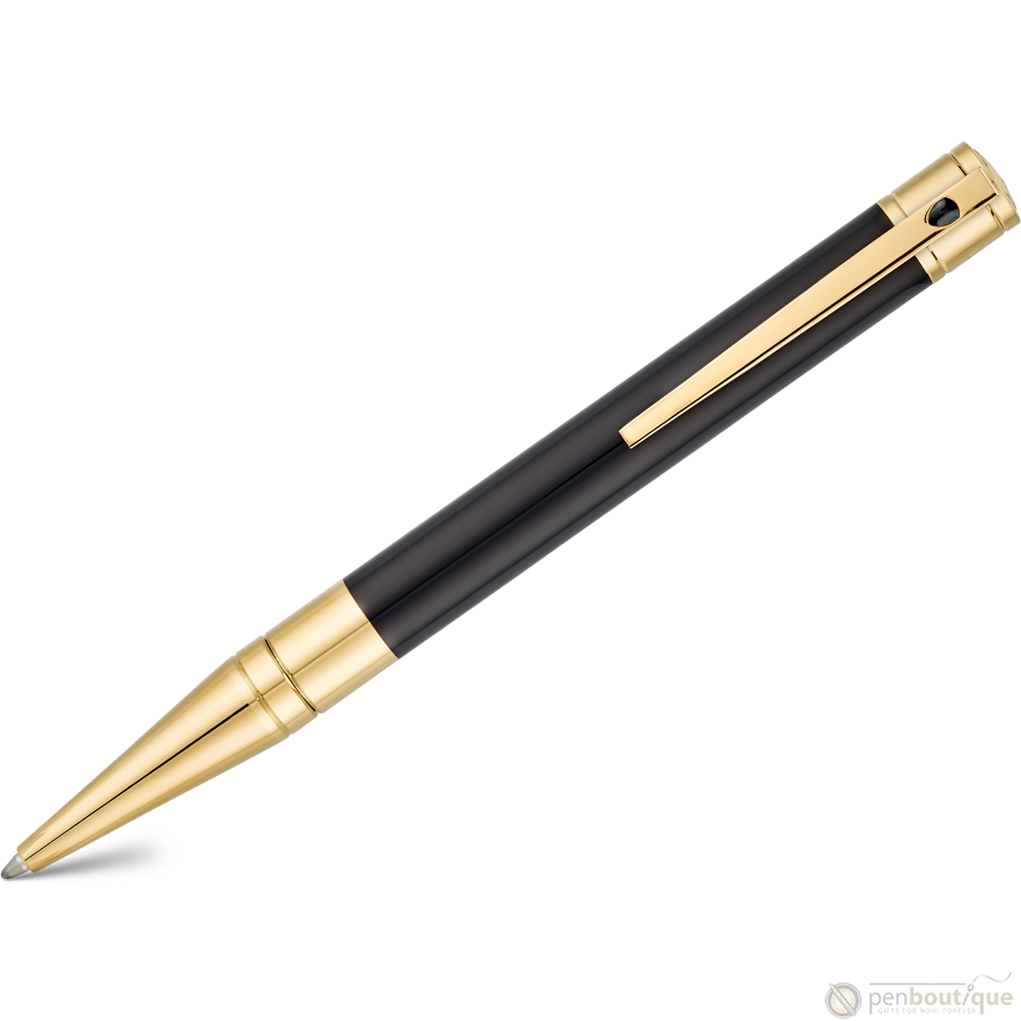 S T Dupont D-Initial Ballpoint Pen - Gold Trim - Black-Pen Boutique Ltd