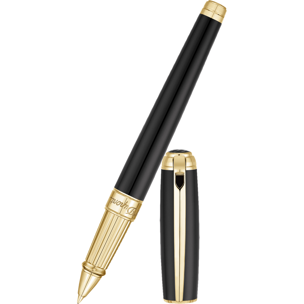 ST Dupont Line D Large Black with Gold Trim Rollerball Pen-Pen Boutique Ltd