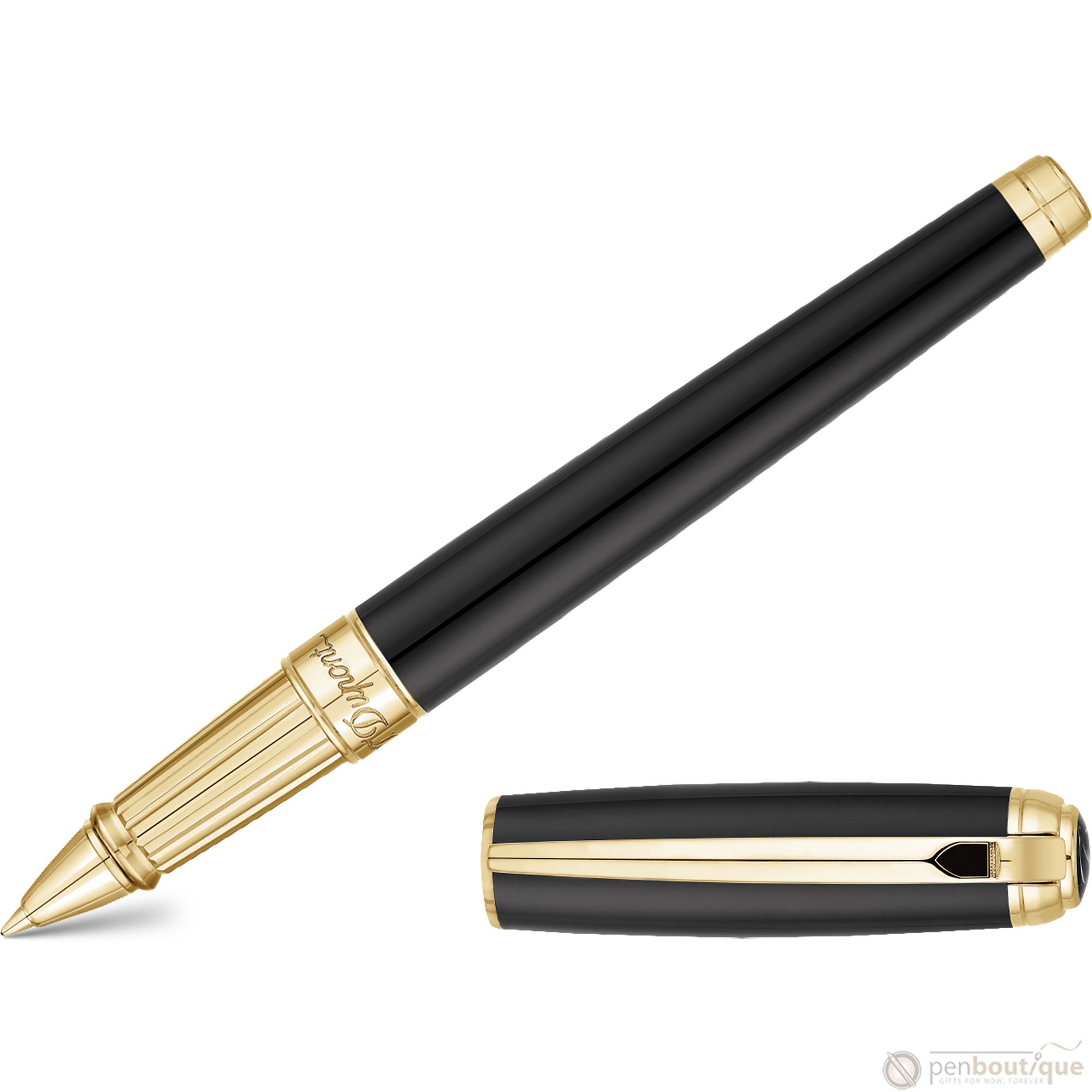ST Dupont Line D Large Black with Gold Trim Rollerball Pen-Pen Boutique Ltd