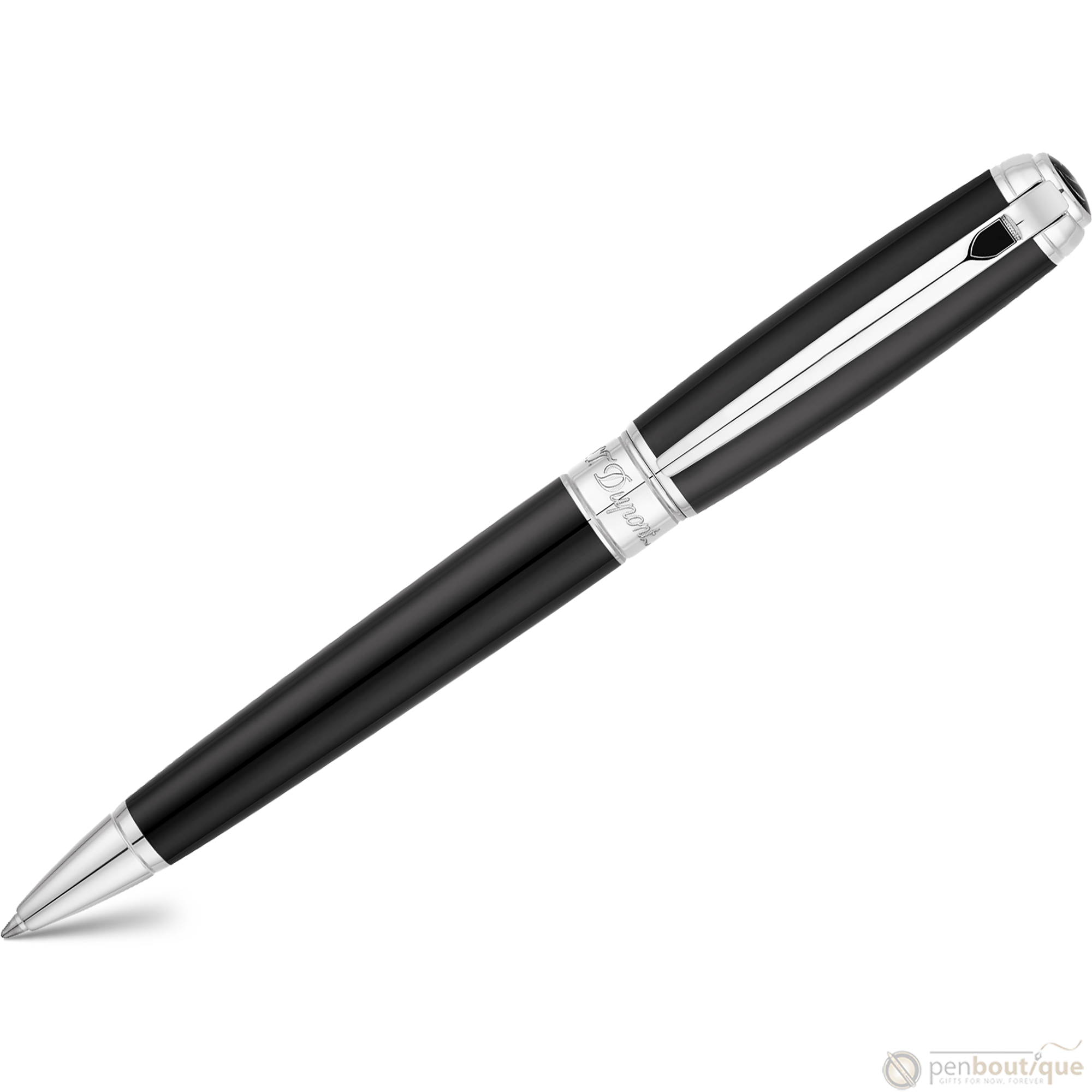 S T Dupont Line D Ballpoint Pen - Black - Chrome Trim-Pen Boutique Ltd
