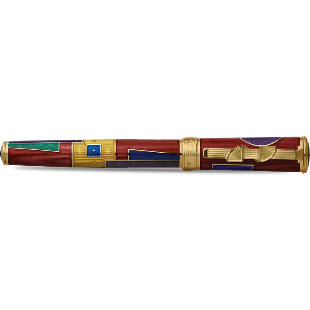 David Oscarson 15th Anniversary/American Art Deco Fountain Pen - Translucent Ruby with Multi-colored & Gold Vermeil-Pen Boutique Ltd