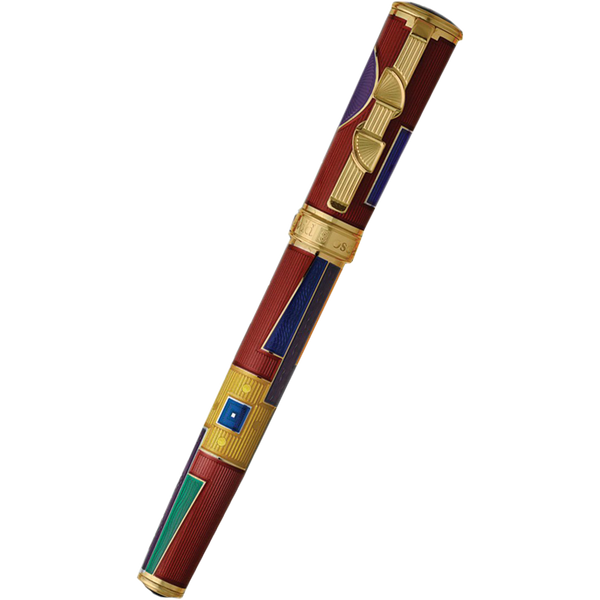 David Oscarson 15th Anniversary/American Art Deco Fountain Pen - Translucent Ruby with Multi-colored & Gold Vermeil-Pen Boutique Ltd