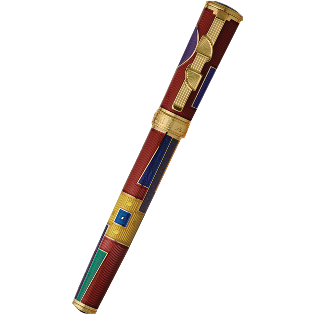 David Oscarson 15th Anniversary/American Art Deco Fountain Pen - Translucent Ruby with Multi-colored & Gold Vermeil-Pen Boutique Ltd