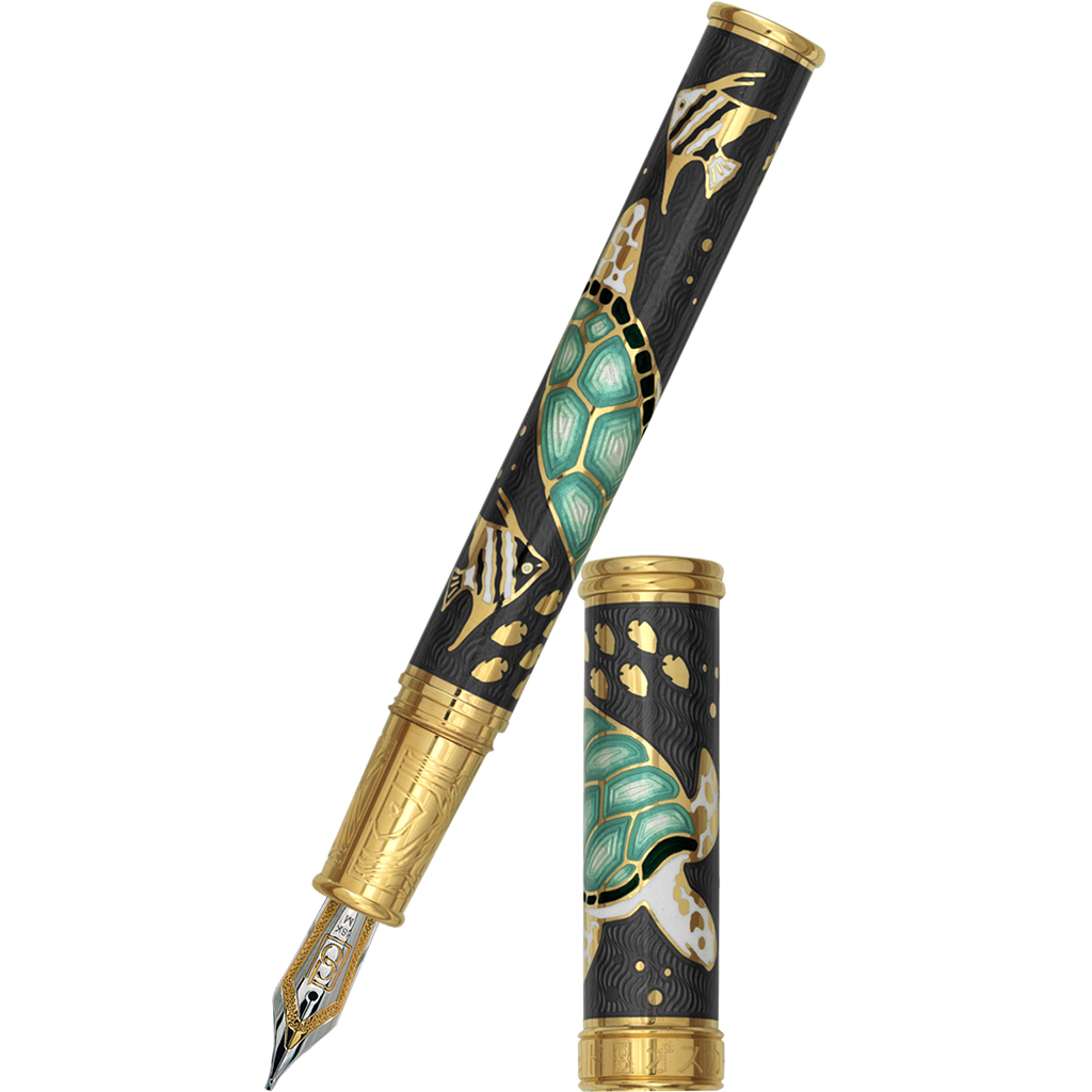 David Oscarson Sea Turtle Fountain Pen - Mossy Black-Pen Boutique Ltd