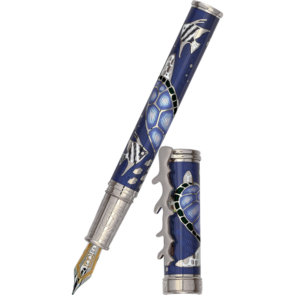David Oscarson Sea Turtle Fountain Pen - Sapphire Blue-Pen Boutique Ltd