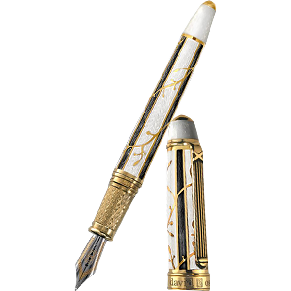 David Oscarson Trellis Fountain Pen - Limited Edition - White & BlacK/18k YG Vermeil-Pen Boutique Ltd