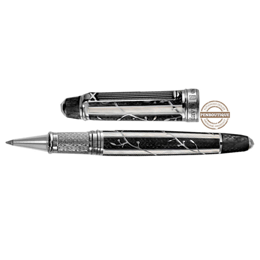 David Oscarson Trellis Rollerball Pen - Limited Edition - Black & White/Rhodium Vermeil-Pen Boutique Ltd
