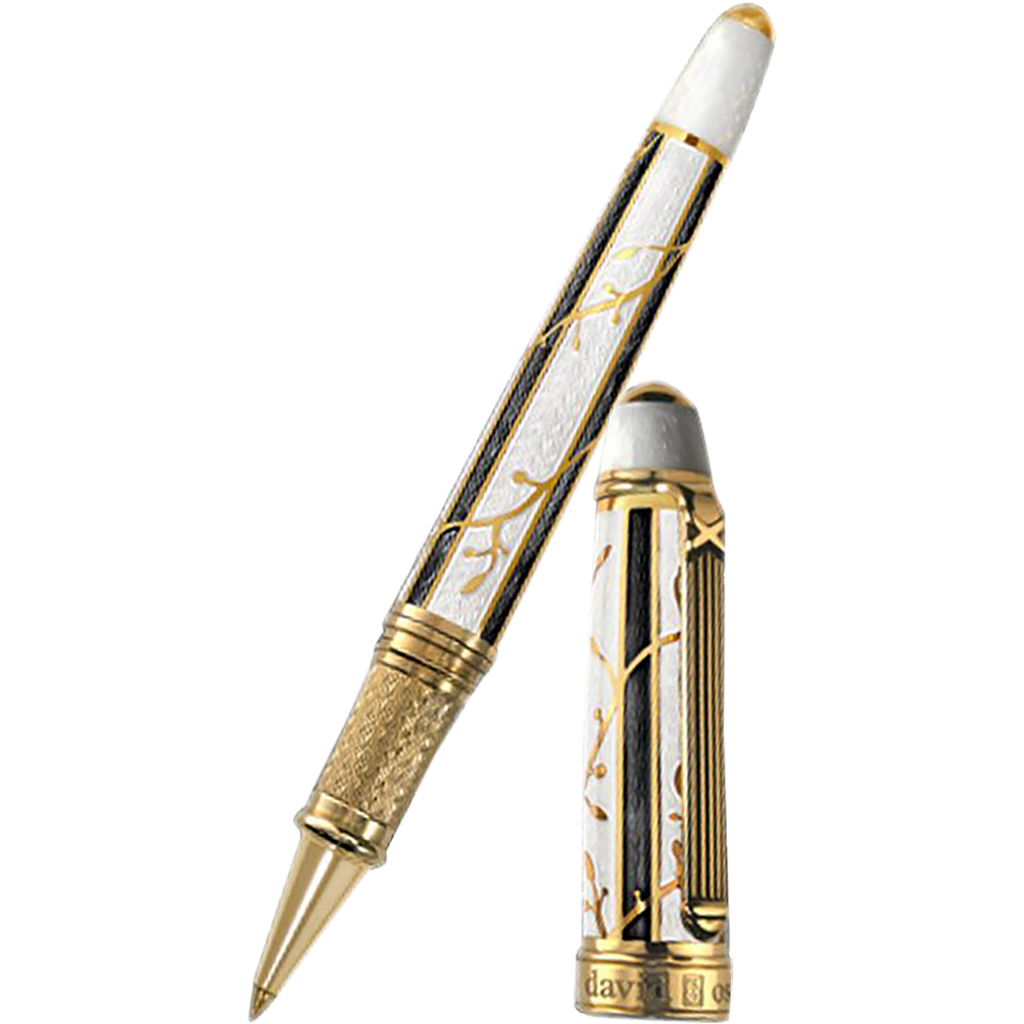 David Oscarson Trellis Rollerball Pen - Limited Edition - White & Black/18K YG Vermeil-Pen Boutique Ltd