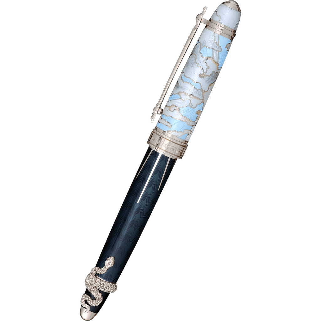 David Oscarson Deus Regit Rollerball Pen - Azure Blue - Moss Black - Silver Trim - Pen Boutique Ltd
