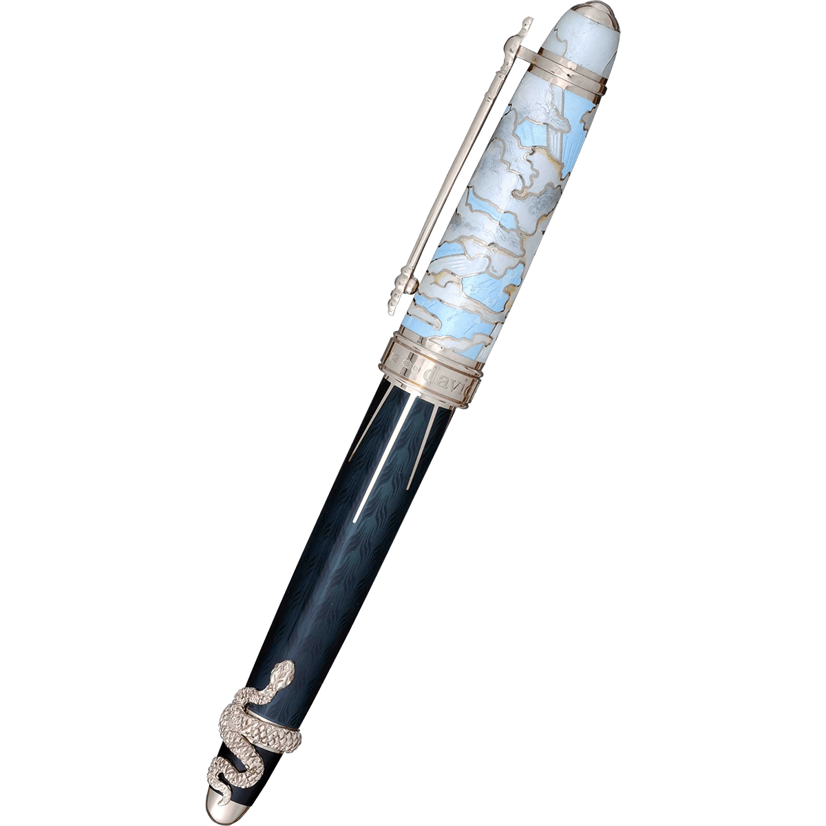 David Oscarson Deus Regit Rollerball Pen - Azure Blue - Moss Black - Silver Trim - Pen Boutique Ltd