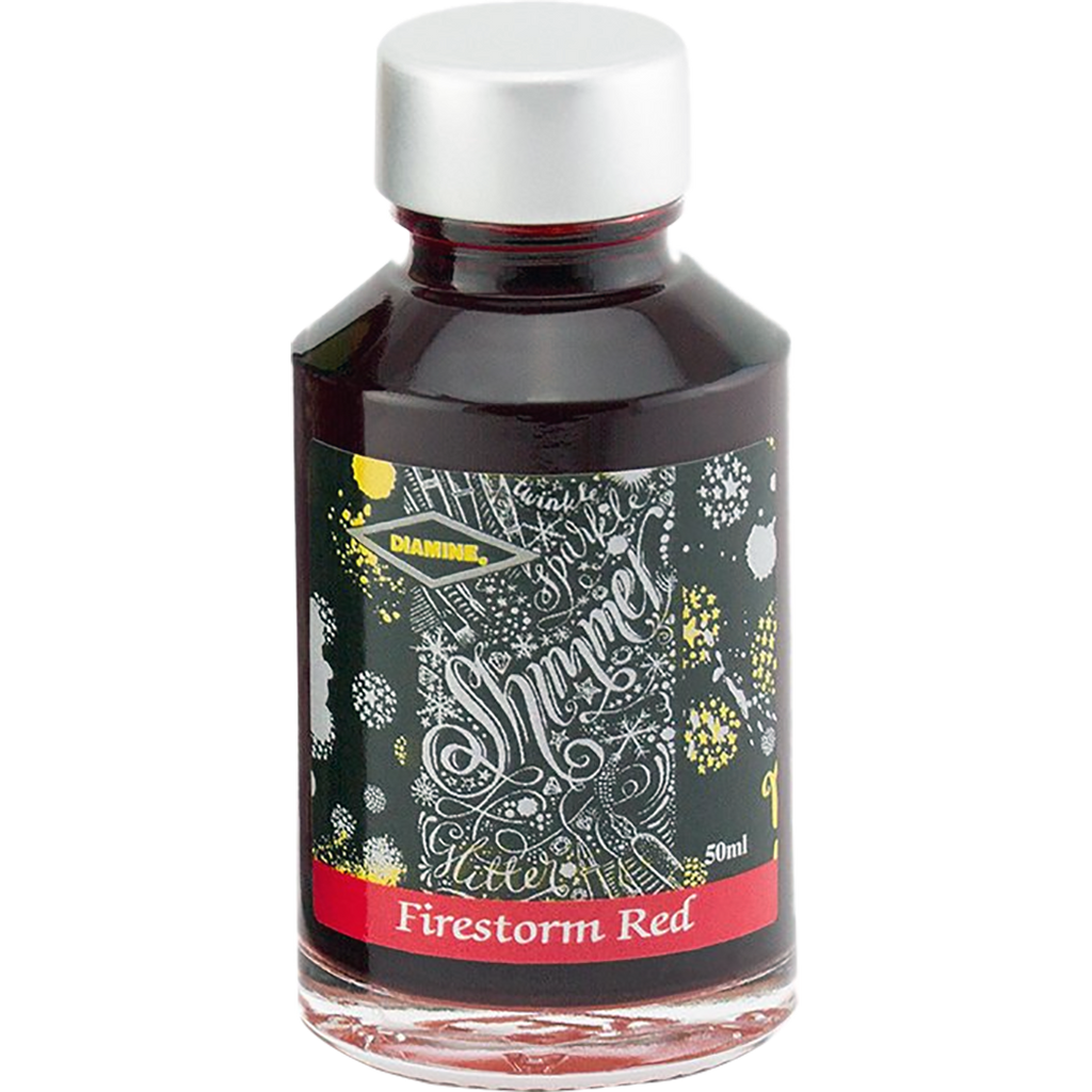 Diamine Shimmer Ink 50 ml Firestorm Red - Silver shimmer-Pen Boutique Ltd