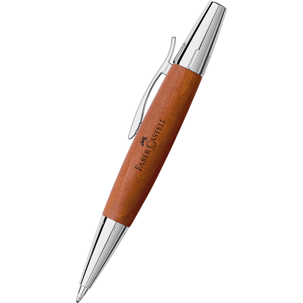 Faber-Castell E-Motion, Pearwood, Brown/Chrome Ballpoint Pen - Pen Boutique Ltd