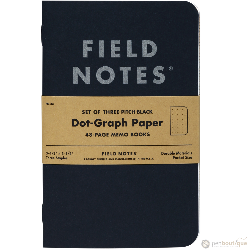 Field Notes Pitch Black 3-pack 3½" × 5½" Dot Graph-Pen Boutique Ltd