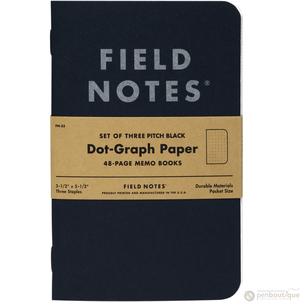 Field Notes Pitch Black 3-pack 3½" × 5½" Dot Graph-Pen Boutique Ltd