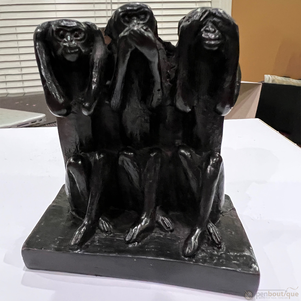 Pen Boutique Three Mini Wise Monkeys Paper Weight with Mask See Hear or Speak No Evil-Pen Boutique Ltd