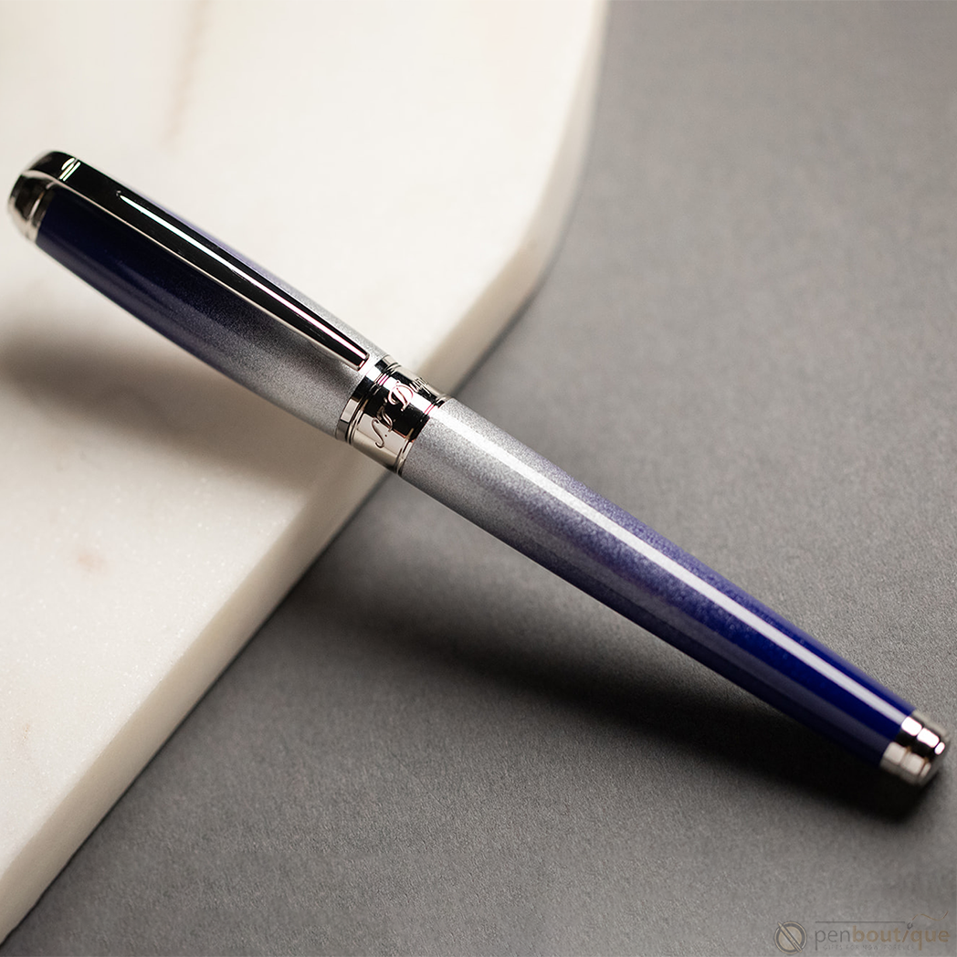 S T Dupont Line D Fountain Pen - Starburst Blue - Palladium Trim (USA Exclusive Edition)-Pen Boutique Ltd