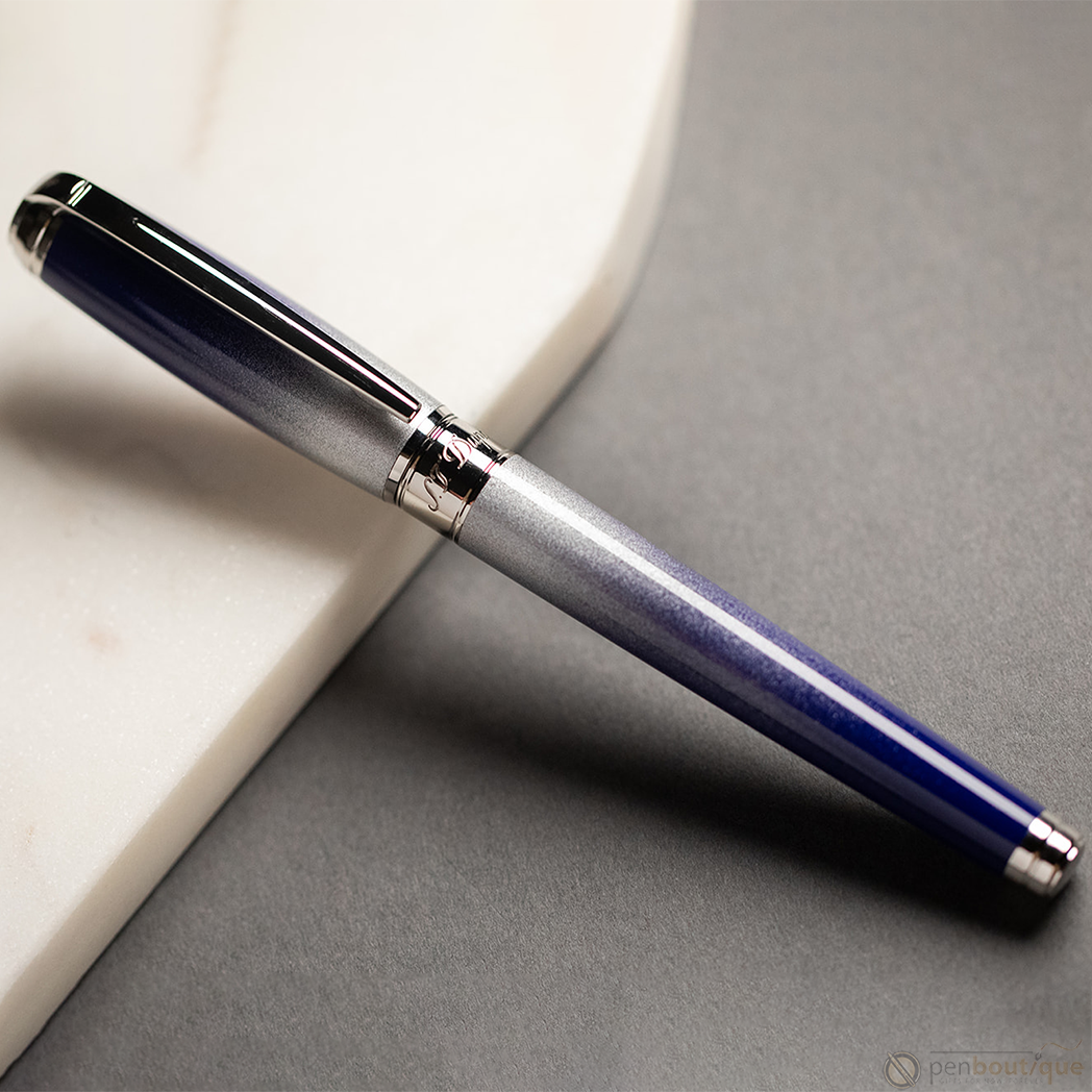 S T Dupont Line D Rollerball Pen - Starburst Blue - Palladium Trim (USA Exclusive Edition)-Pen Boutique Ltd