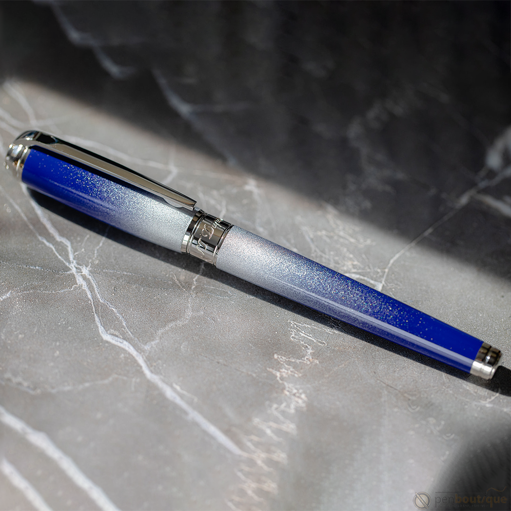 S T Dupont Line D Fountain Pen - Starburst Blue - Palladium Trim (USA Exclusive Edition)-Pen Boutique Ltd