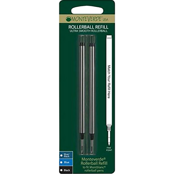 Monteverde Rollerball Refill to fit Montblanc pen - Black Fine 2/pack-Pen Boutique Ltd