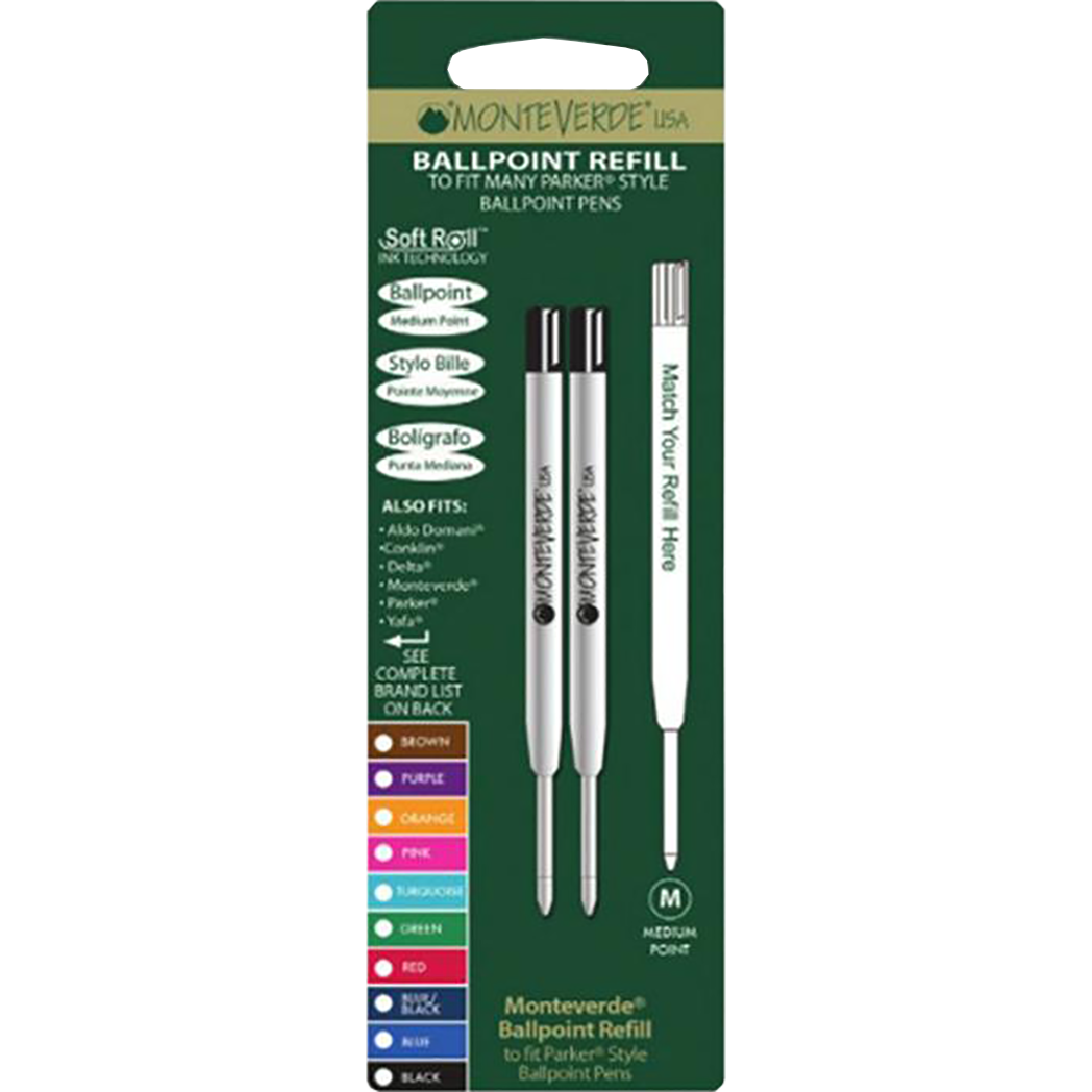 Monteverde Parker Style Ballpoint Refill - Black/Medium (2 pack)-Pen Boutique Ltd