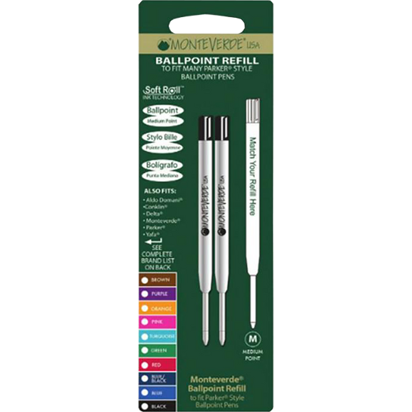 Monteverde Parker Style Ballpoint Refill - Black/Medium (2 pack)-Pen Boutique Ltd