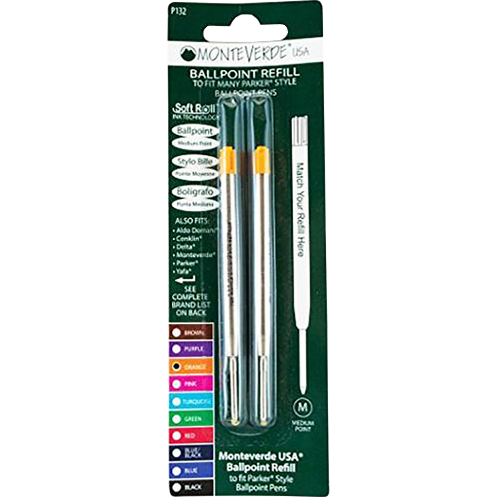 Monteverde Ballpoint refill to fit Parker pen Orange Medium 2/pack-Pen Boutique Ltd