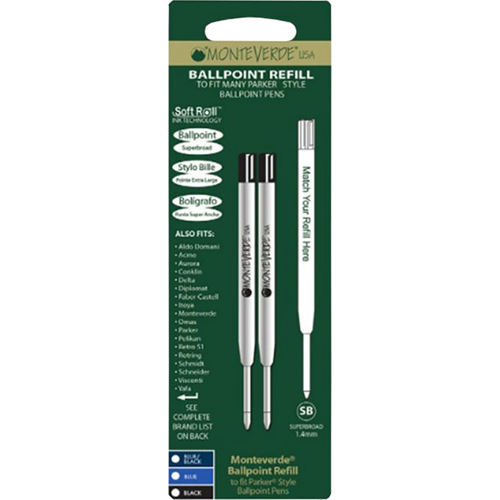 Monteverde Soft Roll 1.4mm BP Blue 2 Pcs Pack Refill To Fit Parker BP Pens-Pen Boutique Ltd