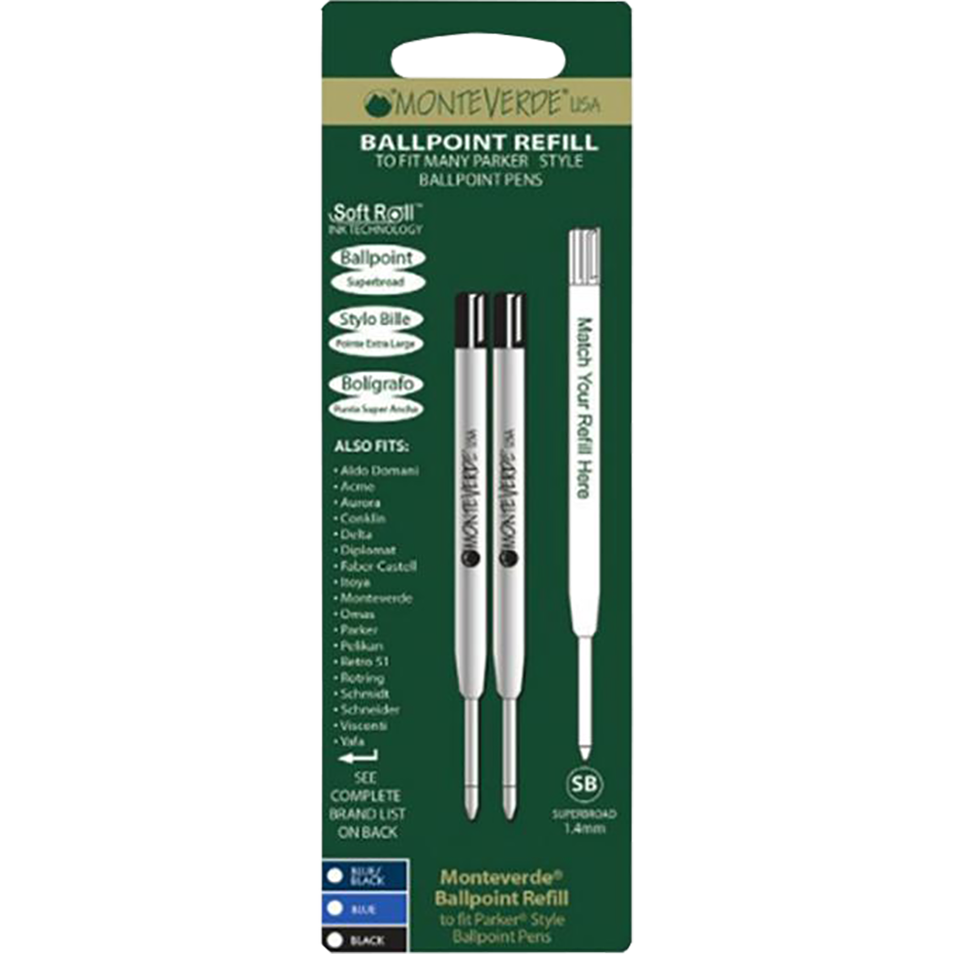 Monteverde Soft Roll 1.4mm BP Blue 2 Pcs Pack Refill To Fit Parker BP Pens-Pen Boutique Ltd