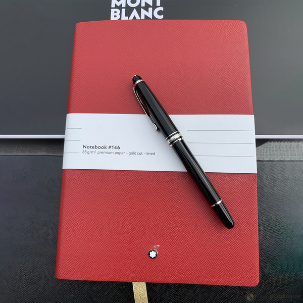 Montblanc Gift Set (Meisterstuck 164 Back with Platinum trim Rollerball Pen & #146 Red, Medium Notebook)-Pen Boutique Ltd