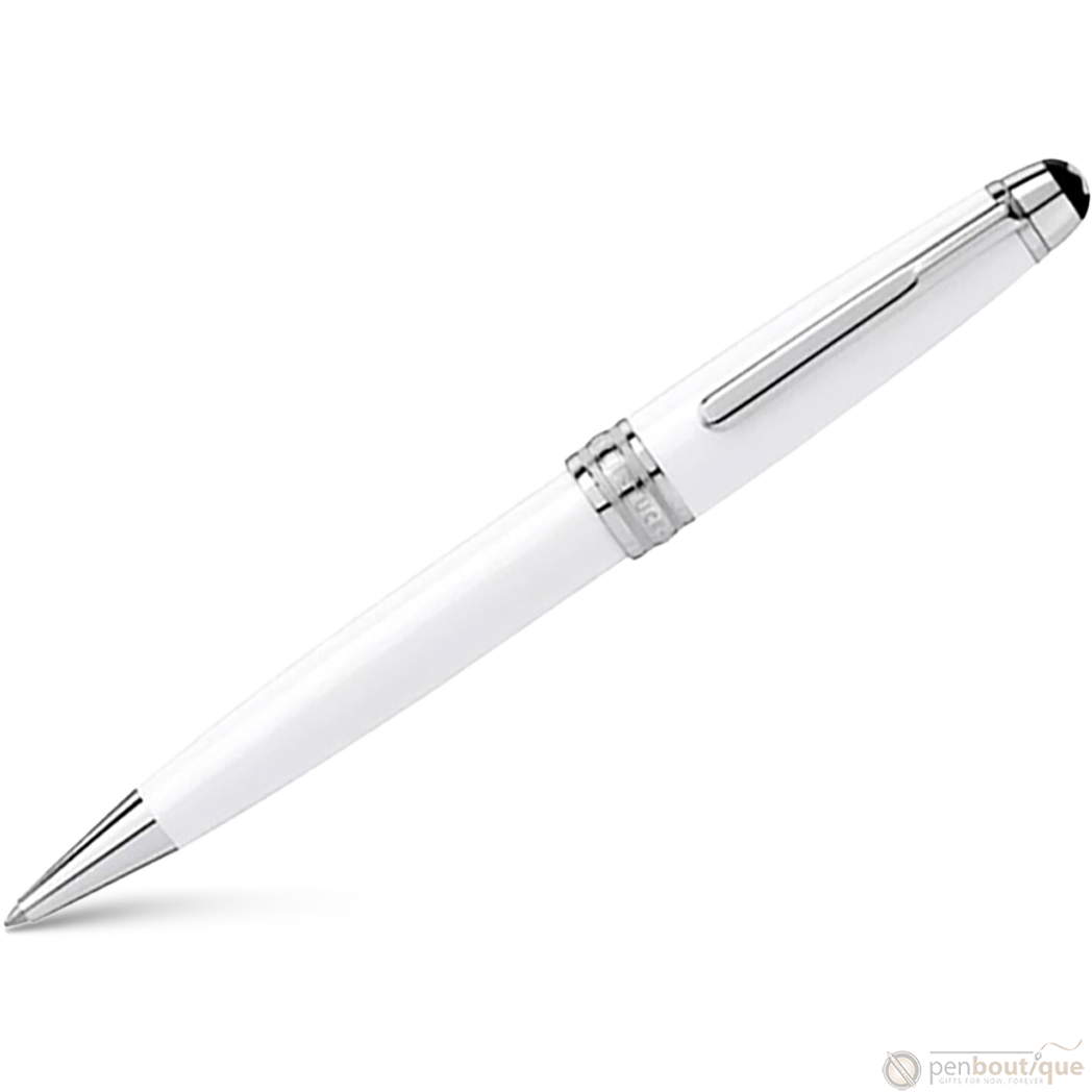 Montblanc Meisterstück Ballpoint Pen - Solitaire White - Platinum Trim - Midsize-Pen Boutique Ltd