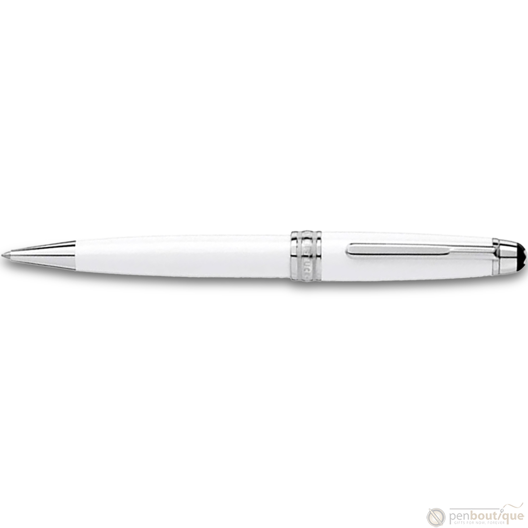 Montblanc Meisterstück Ballpoint Pen - Solitaire White - Platinum Trim - Midsize-Pen Boutique Ltd