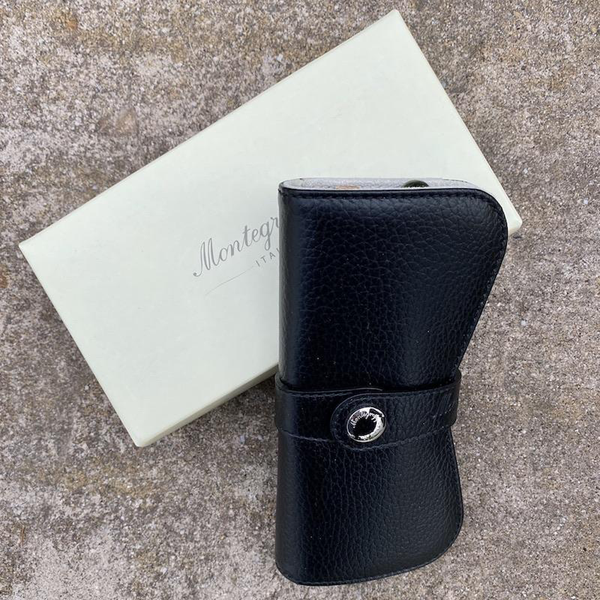 Montegrappa Italian Leather Double Pen Case- Black-Pen Boutique Ltd