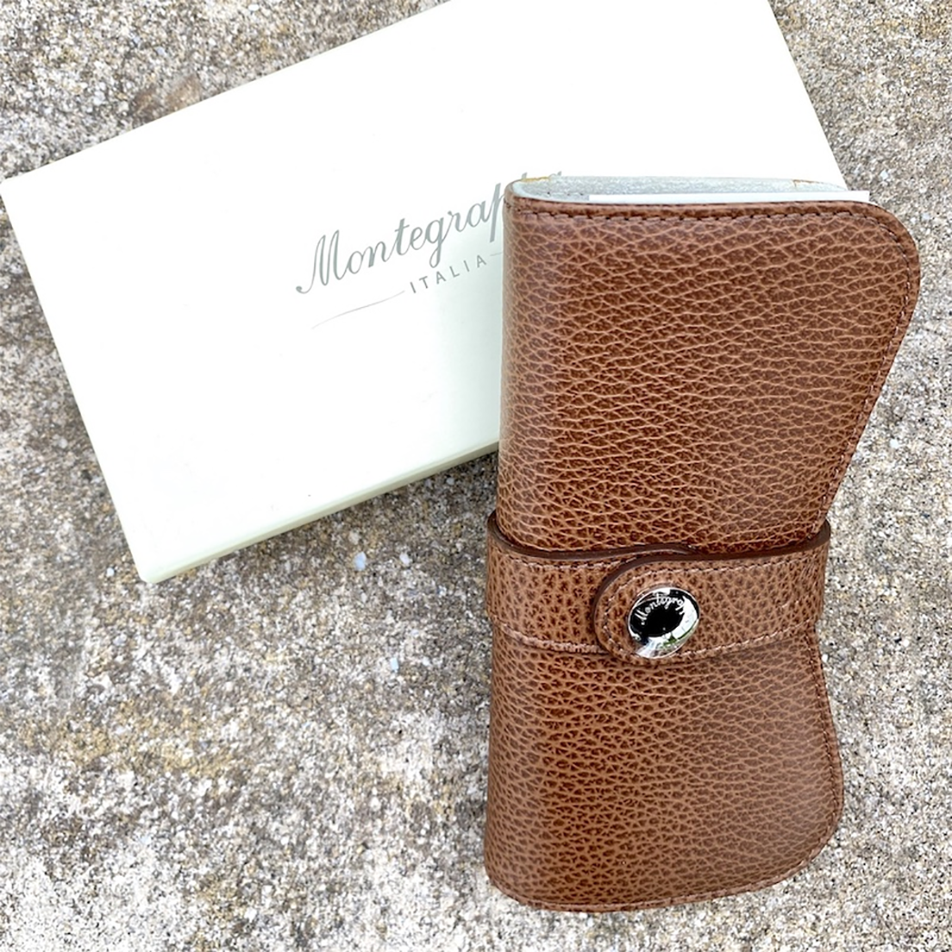 Montegrappa Italian Leather Double Pen Case- Brown-Pen Boutique Ltd