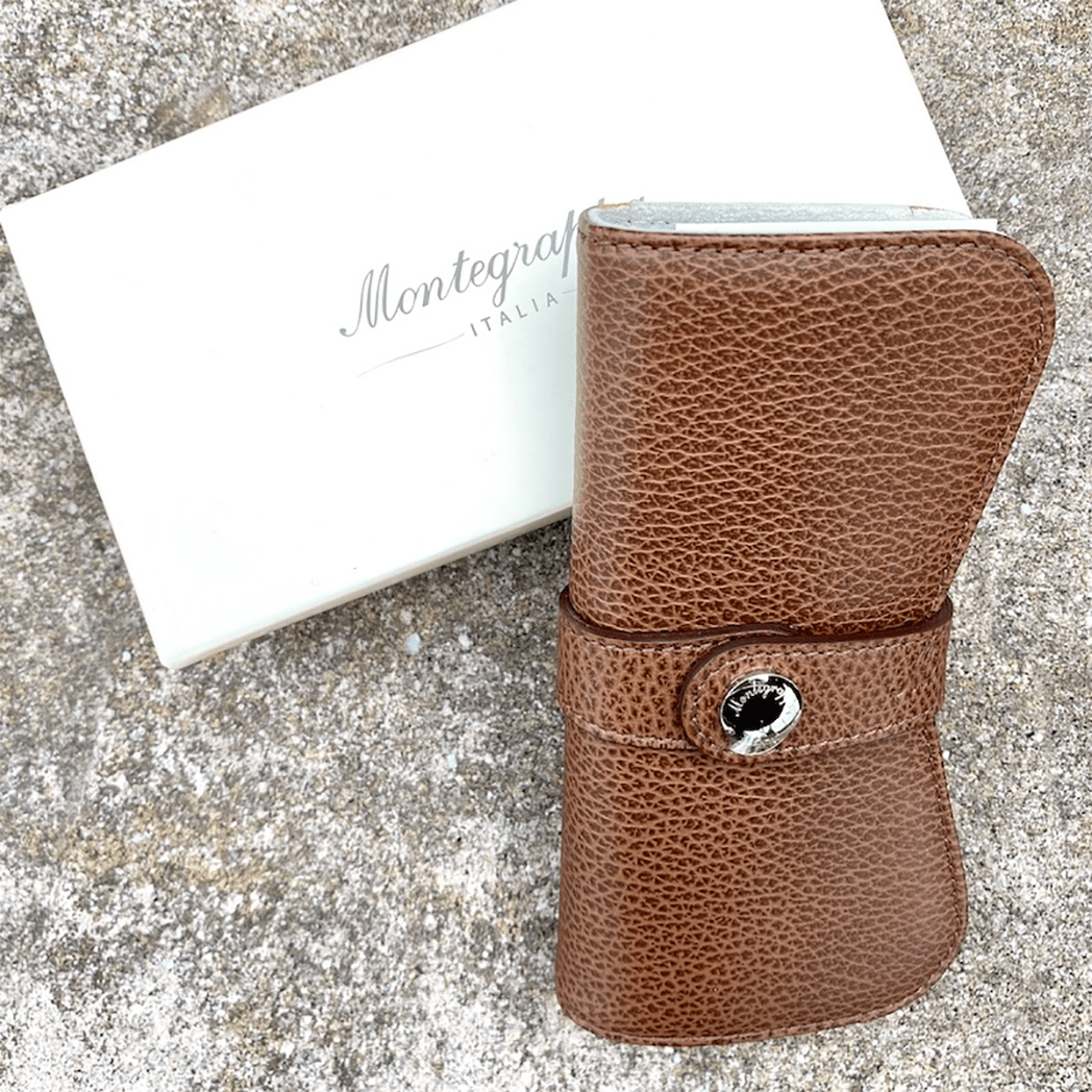 Montegrappa Italian Leather Double Pen Case- Brown - Pen Boutique Ltd
