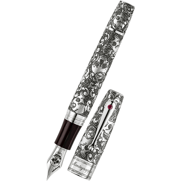 Montegrappa Skulls & Roses Fountain Pen - Sterling Silver (Limited Edition)-Pen Boutique Ltd