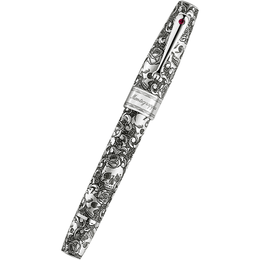 Montegrappa Skulls & Roses Fountain Pen - Sterling Silver (Limited Edition)-Pen Boutique Ltd