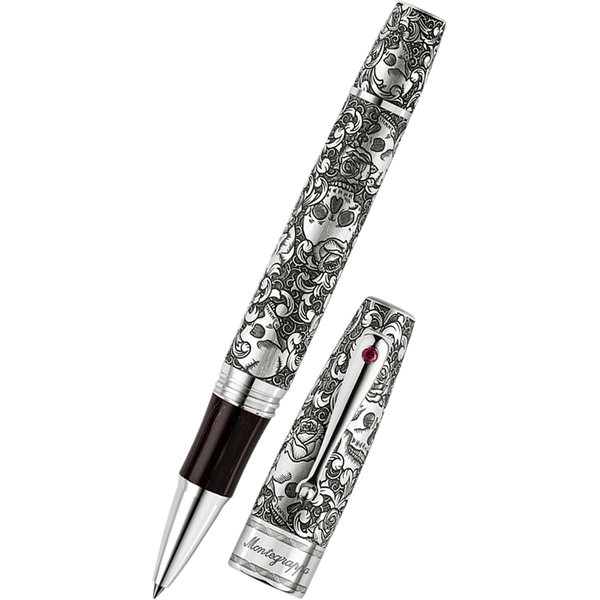 Montegrappa Skulls & Roses Rollerball Pen - Sterling Silver (Limited Edition)-Pen Boutique Ltd