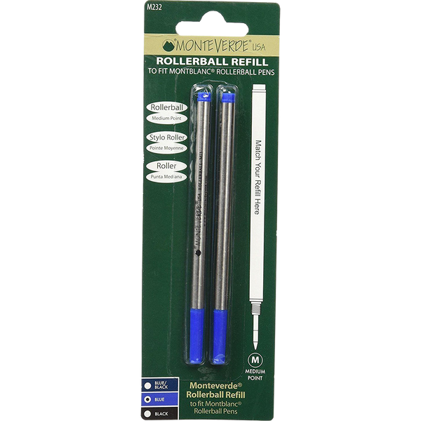 Monteverde Rollerball Refill to fit Montblanc pen - Blue Medium 2/pack-Pen Boutique Ltd