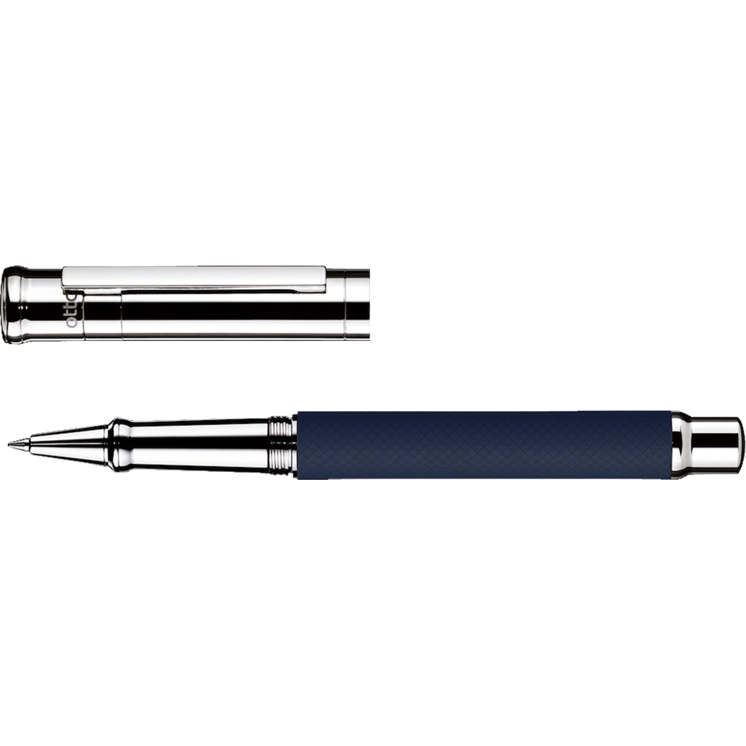 Otto Hutt Design 4 Rollerball Pen - Blue Matt Guilloche-Pen Boutique Ltd