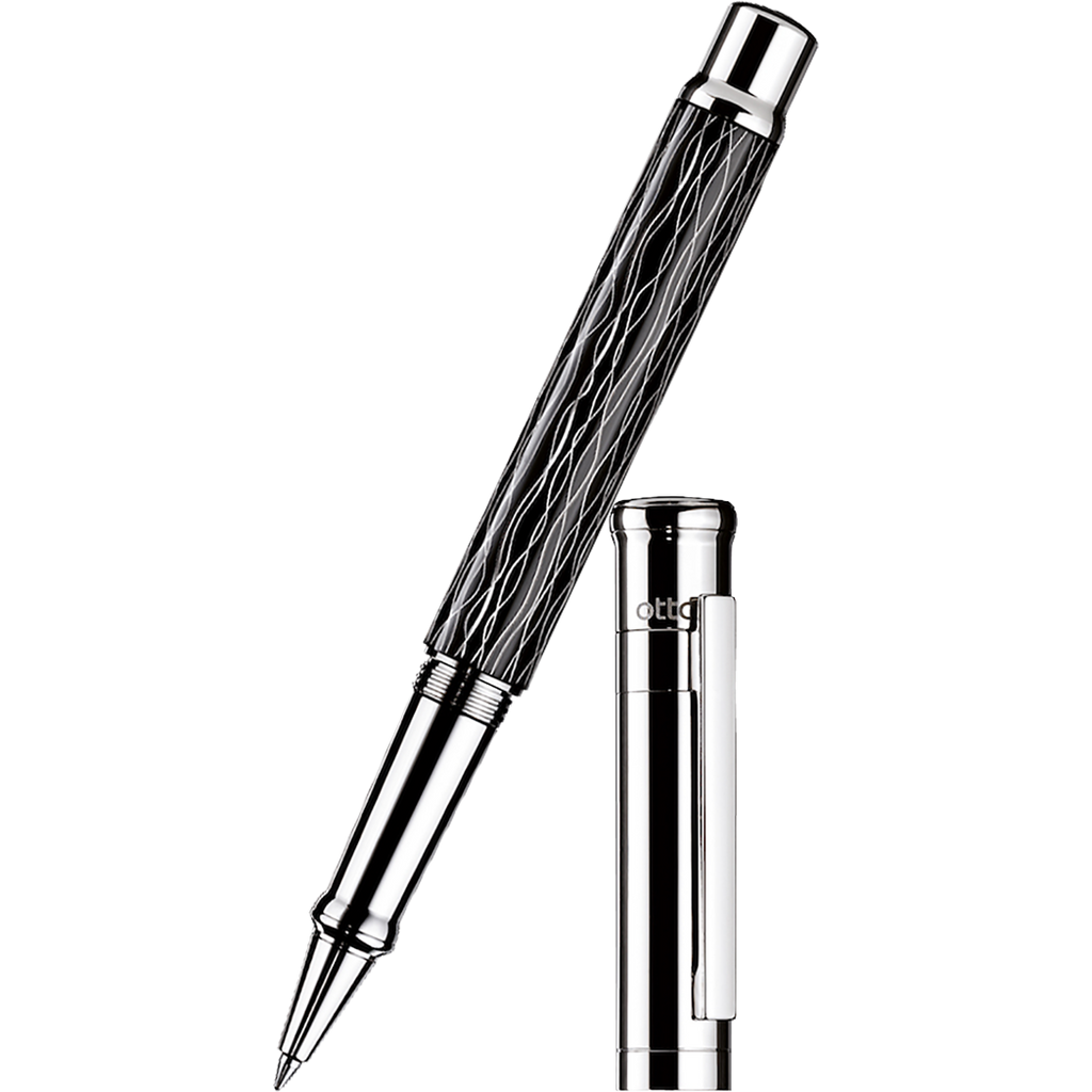 Otto Hutt Design 4 Rollerball Pen - Black Wave - Platinum Trim-Pen Boutique Ltd