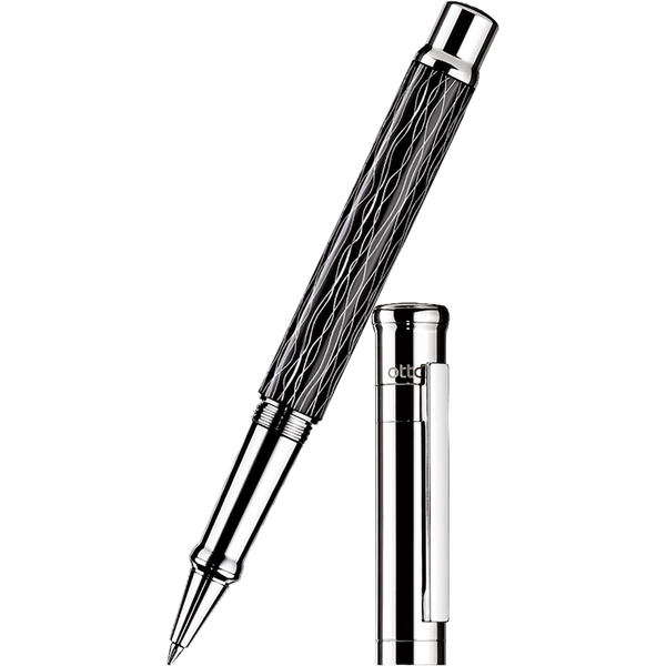 Otto Hutt Design 4 Rollerball Pen - Black Wave - Platinum Trim-Pen Boutique Ltd