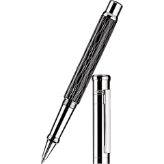 Otto Hutt Design 4 Rollerball Pen - Black Wave - Platinum Trim-Pen Boutique Ltd