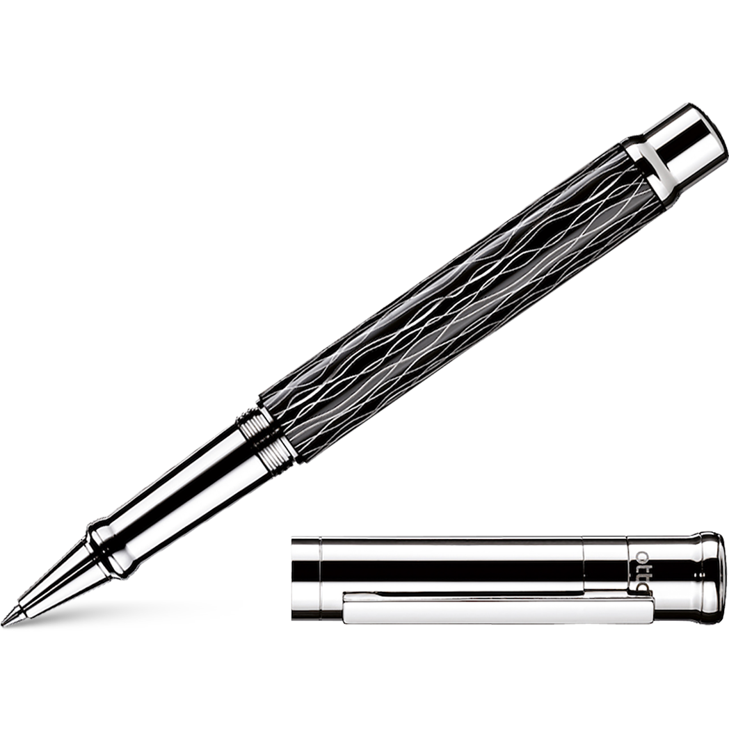 Otto Hutt Design 4 Rollerball Pen - Black Wave - Platinum Trim-Pen Boutique Ltd