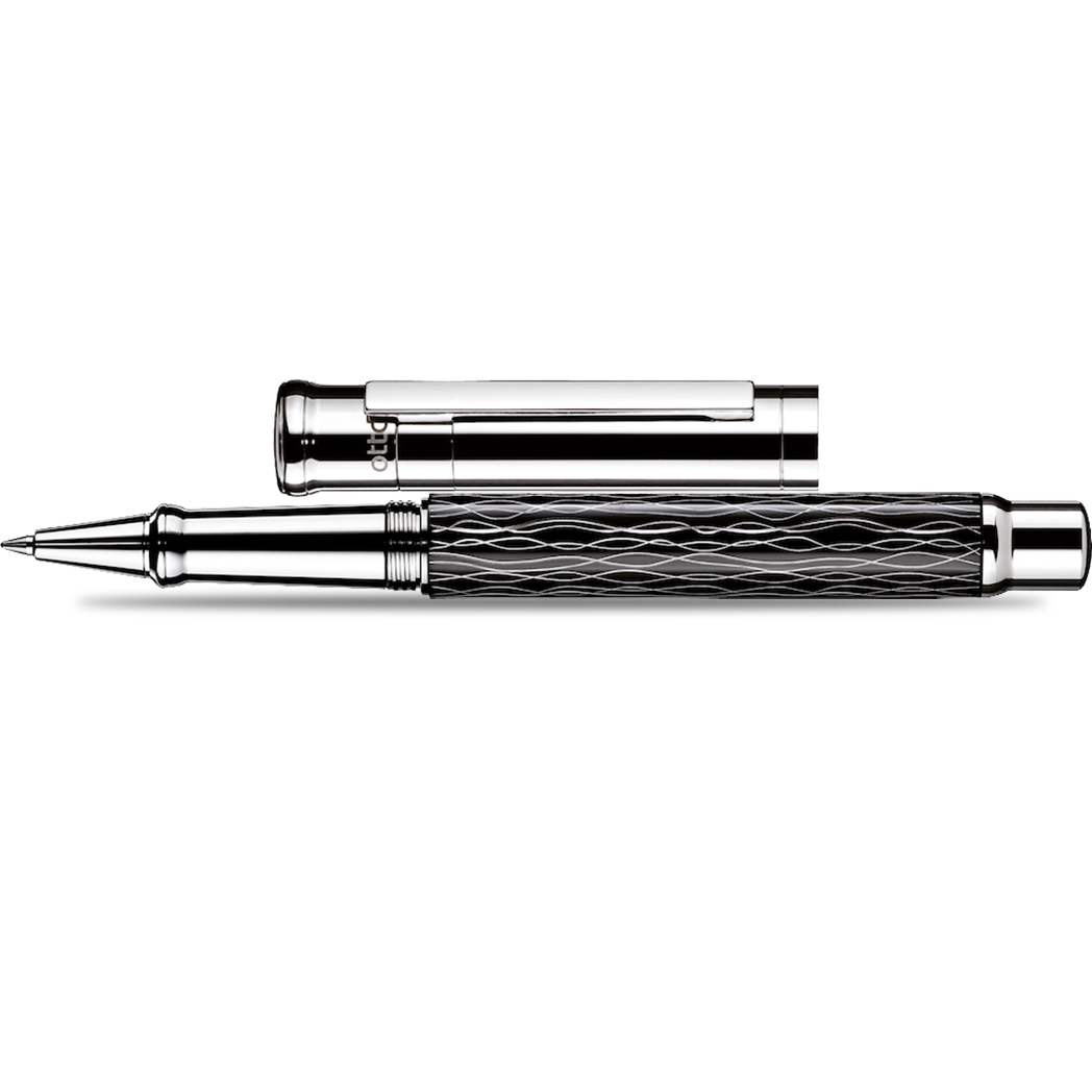 Otto Hutt Design 4 Rollerball Pen - Black Wave - Platinum Trim-Pen Boutique Ltd