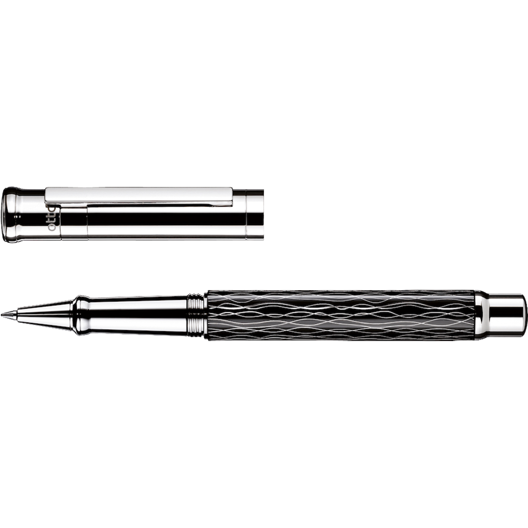 Otto Hutt Design 4 Rollerball Pen - Black Wave - Platinum Trim-Pen Boutique Ltd