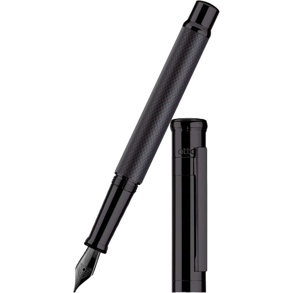 Otto Hutt Design 4 Fountain Pen - Black Matte Guilloche - Steel Nib-Pen Boutique Ltd
