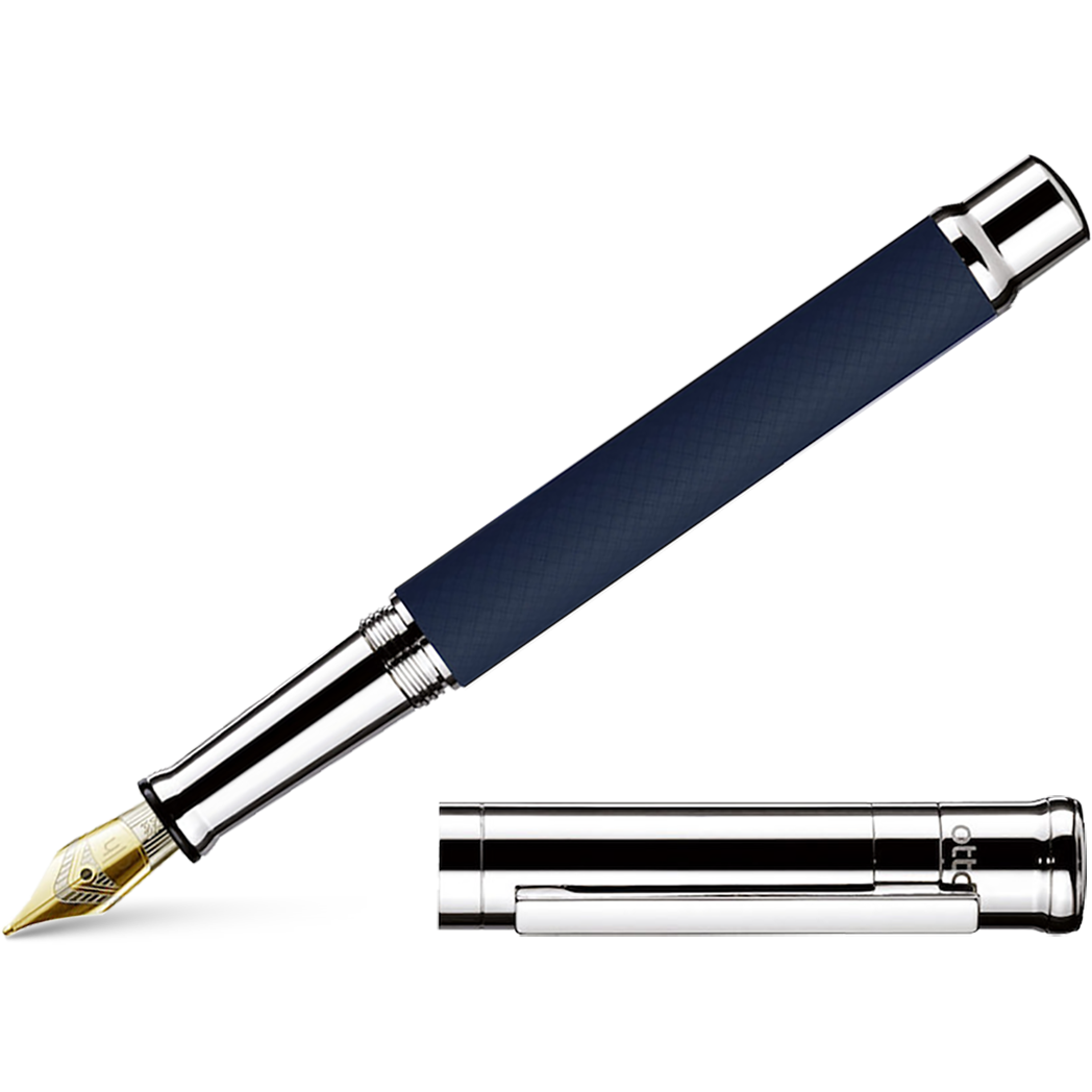 Otto Hutt Design 4 Fountain Pen - Blue Matte Guilloche - 18K Gold Nib-Pen Boutique Ltd