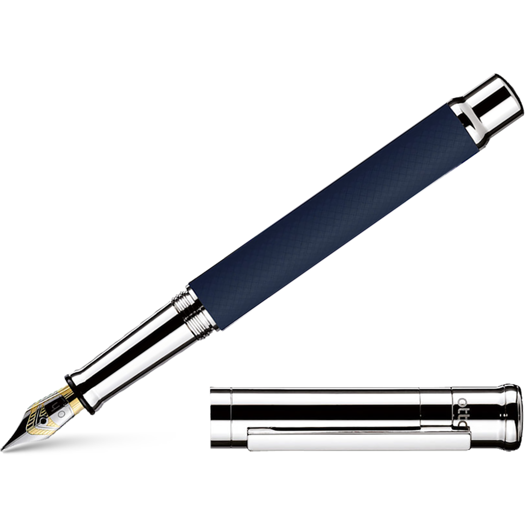 Otto Hutt Design 4 Fountain Pen - Blue Matte Guilloche - Steel Nib-Pen Boutique Ltd