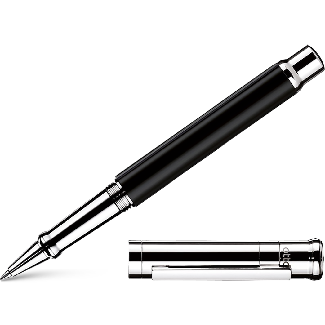 Otto Hutt Design 4 Rollerball Pen - Black - Platinum Trim-Pen Boutique Ltd