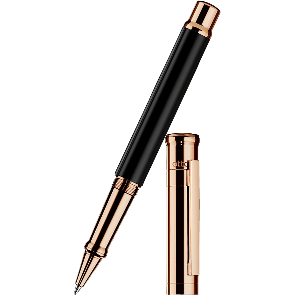 Otto Hutt Design 4 Rollerball Pen - Black - Rose Gold Trim-Pen Boutique Ltd